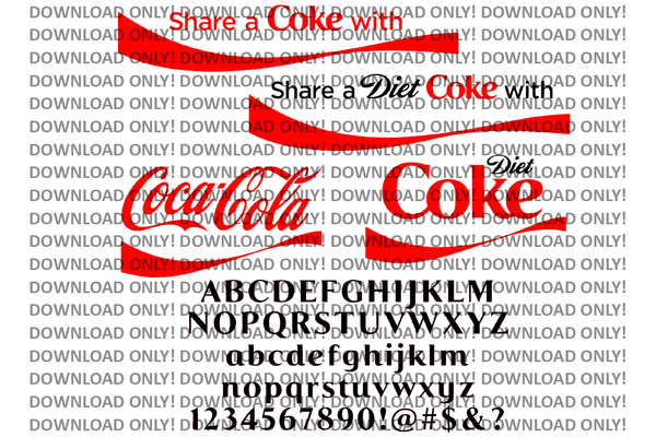 Share a Coke / Share a Diet Coke + Alphabet Combo SVG - Silhouette, Cricut Design Space, Ready to Cut, Digital Download