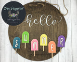 18" Round "Hello" Seasons Birch Sign - Spring, Summer, Autumn, Winter Decor - Colorful Wooden Front Door Greeting Display