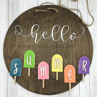 18" Round "Hello" Seasons Birch Sign - Spring, Summer, Autumn, Winter Decor - Colorful Wooden Front Door Greeting Display