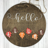 18" Round "Hello" Seasons Birch Sign - Spring, Summer, Autumn, Winter Decor - Colorful Wooden Front Door Greeting Display