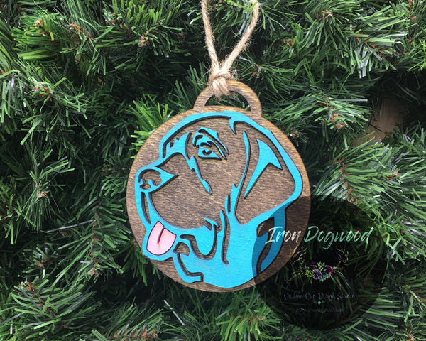 Wooden Handfinished Hanging English Mastiff Christmas Ornament with Twine - Dog's First Christmas, Puppy Parents, Personalized Tag