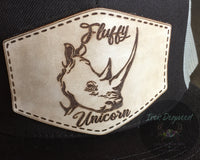 Fluffy Unicorn / Rhino - Engraved Leather Hat Badge & Snapback - Funny, Humor, Custom Gift, African Jungle Safari, Favorite Animal