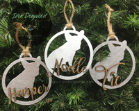 Custom Frenchie / French Bulldog Wooden Christmas Ornament With Name and Twine - Dog's First Christmas, Puppy Parents, Personalized Tag